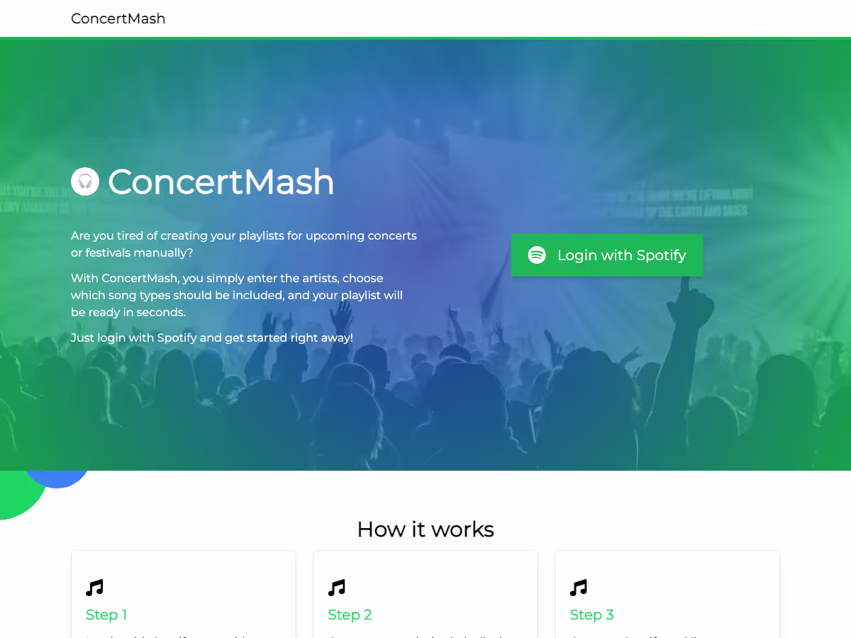 Screenshot of ConcertMash
