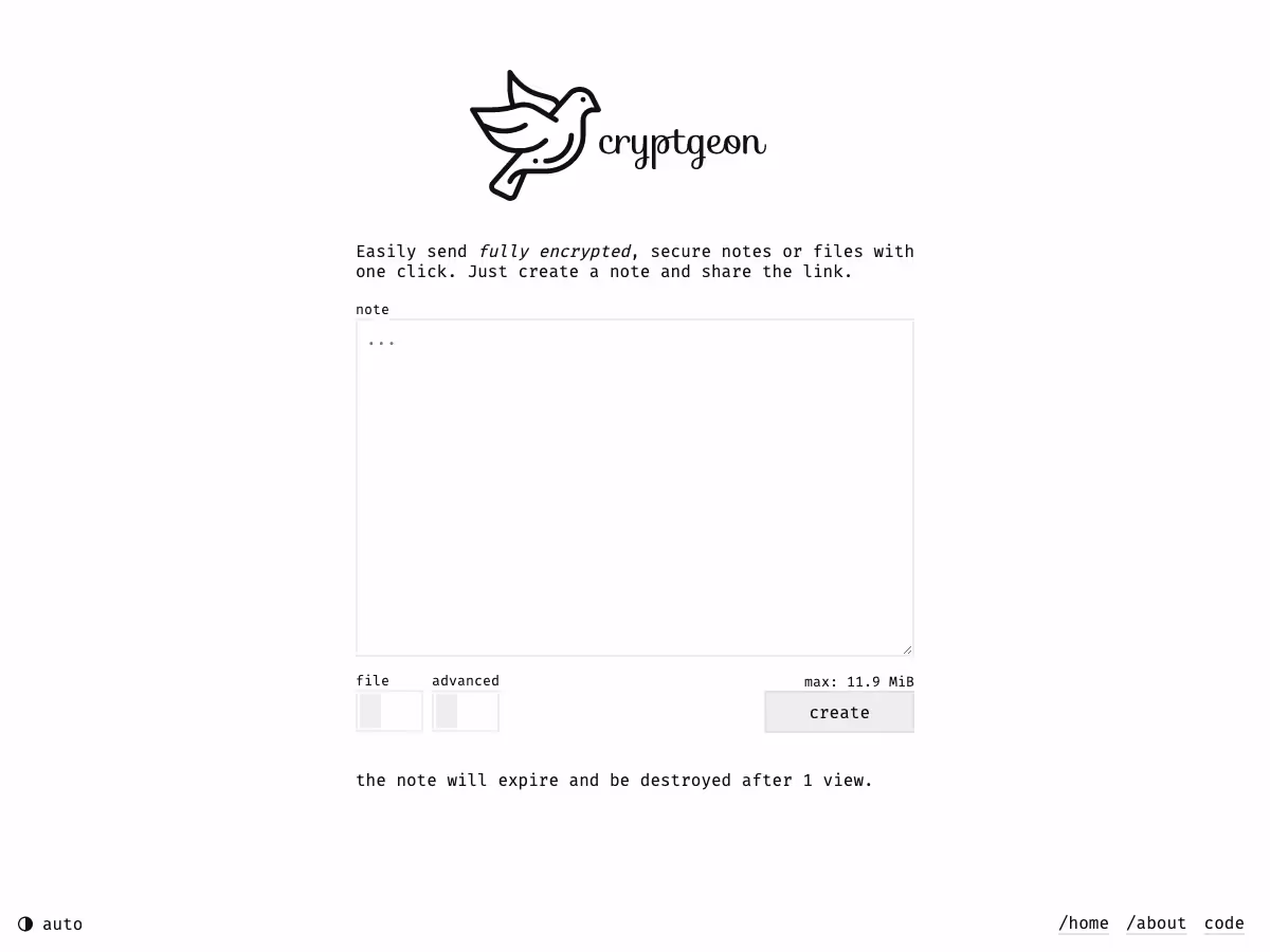 Screenshot of Cryptgeon