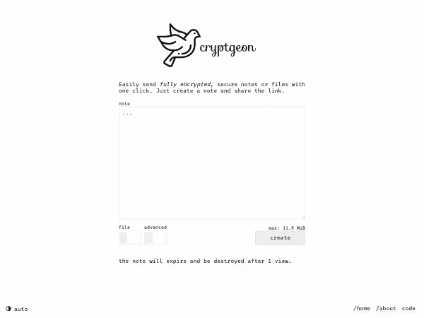 Screenshot of Cryptgeon