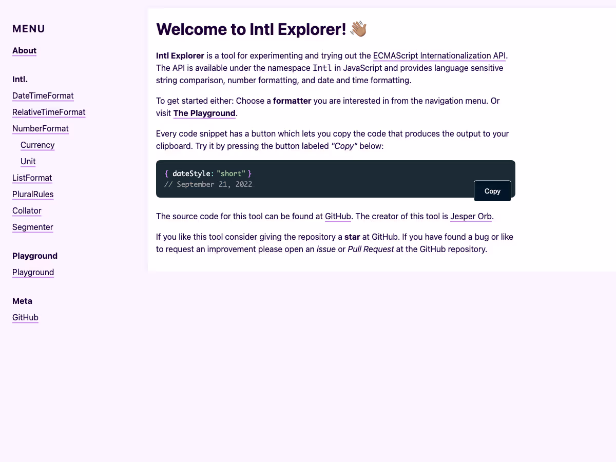 Screenshot of Intl Explorer