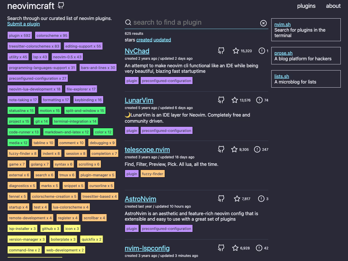 Screenshot of neovim craft