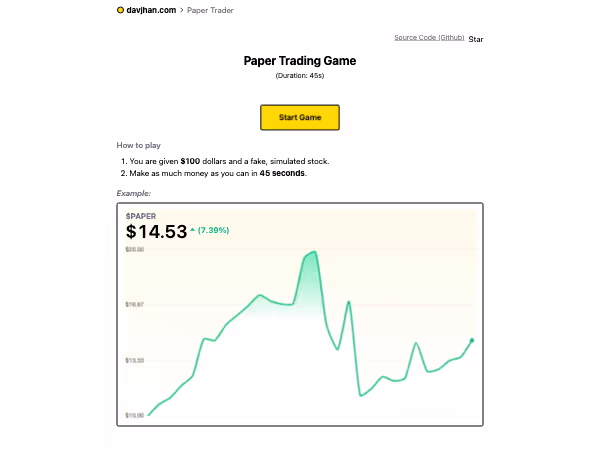 Screenshot of Paper Trader Game