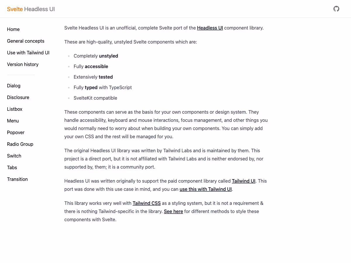 Screenshot of Svelte Headless UI