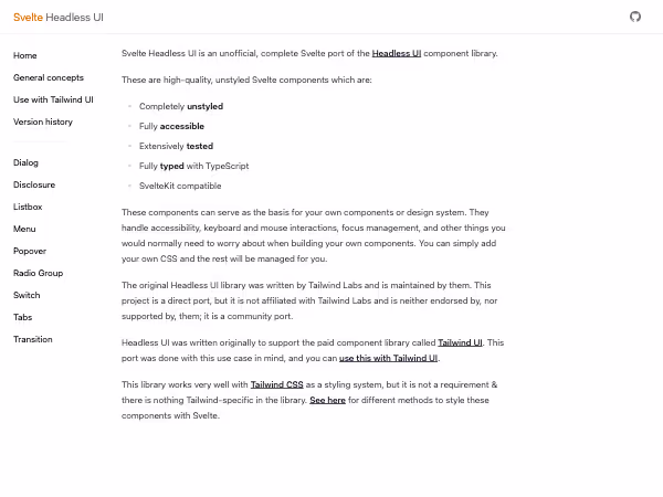 Screenshot of Svelte Headless UI