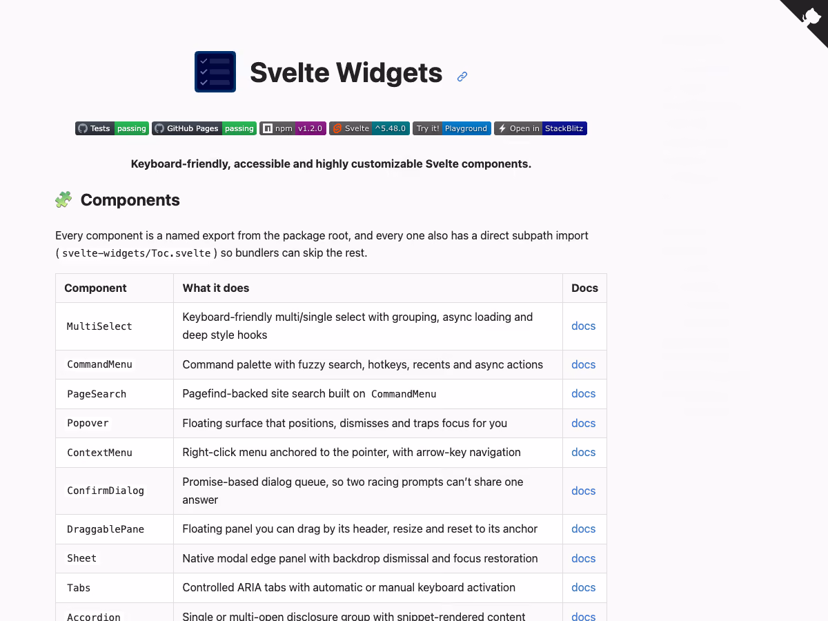 Screenshot of Svelte Widgets
