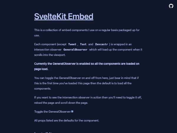 Screenshot of SvelteKit Embed