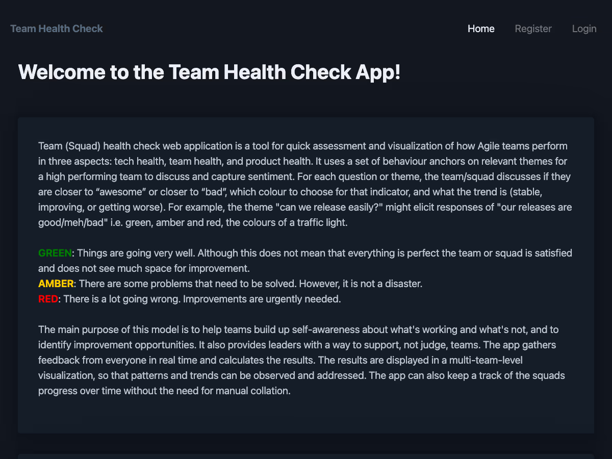 Screenshot of Team Health Check